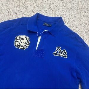 Polo Ralph Lauren Shirt Blue Rugby Bulldog Varsity Football Patches XL Tall